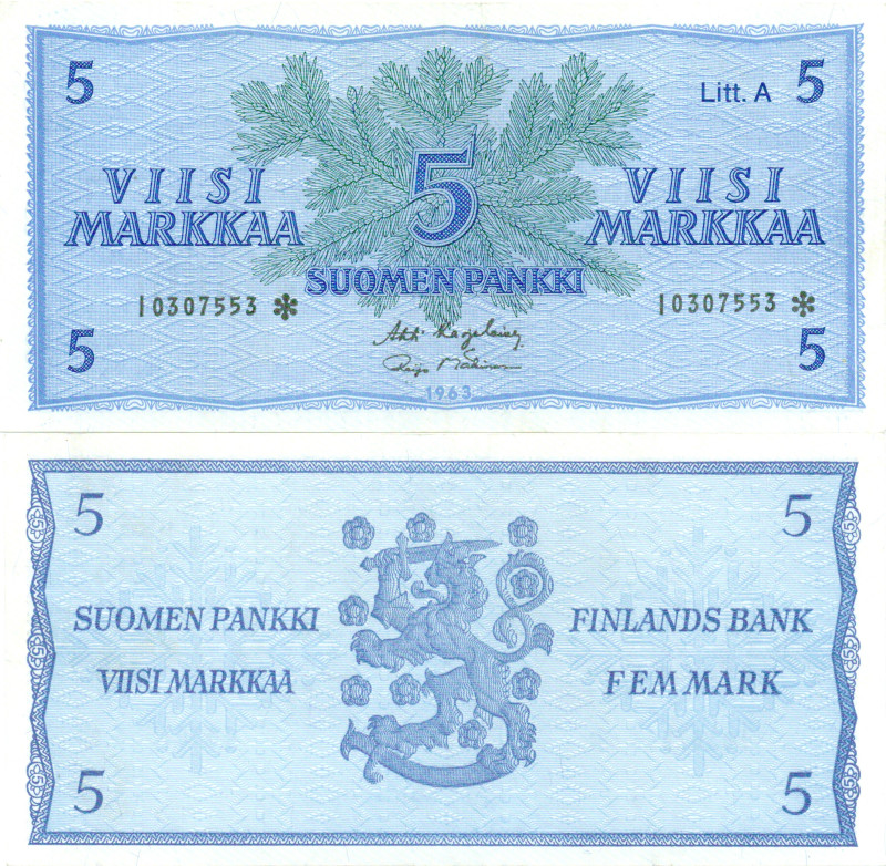 5 Markkaa 1963 Litt.A I0307553* kl.6